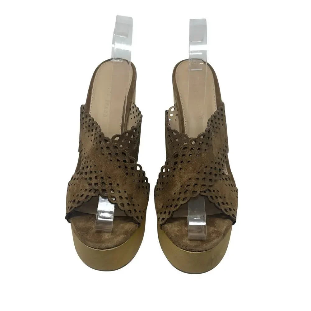 Veronica Beard Gaynor Clog Sandals Suede Scalloped Hazelwood Brown Size 10‎